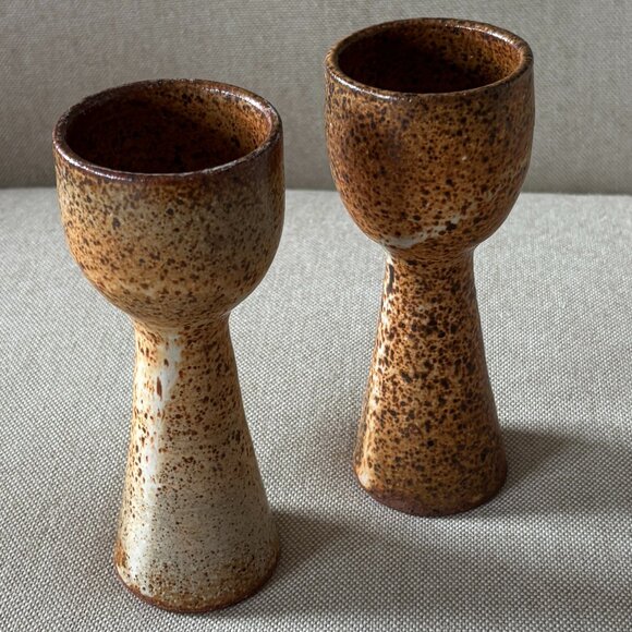 Handmade Set of 2 Pottery Wine Goblets A - Picture 1 of 4